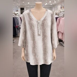 New Directions Brown and Cream Snake Skin look Tunic Top